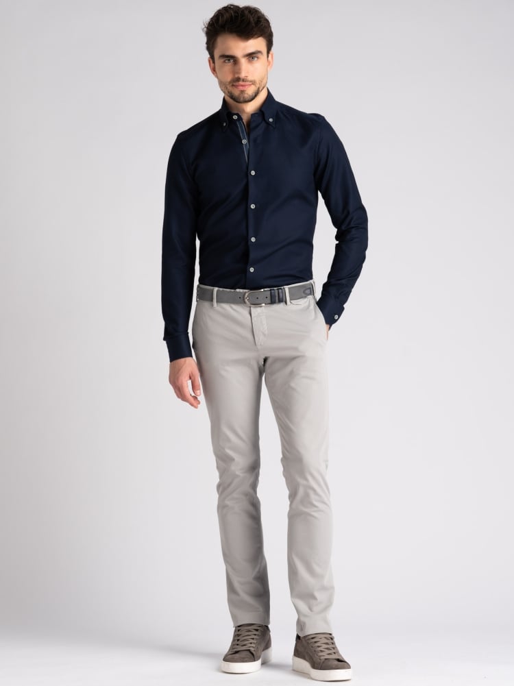 Camicia uomo in cotone operato blu scuro button down Invidia 1973