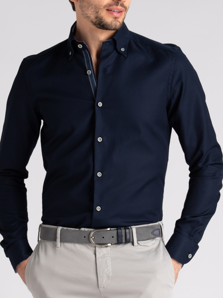 Camicia uomo in cotone operato blu scuro button down Invidia 1973