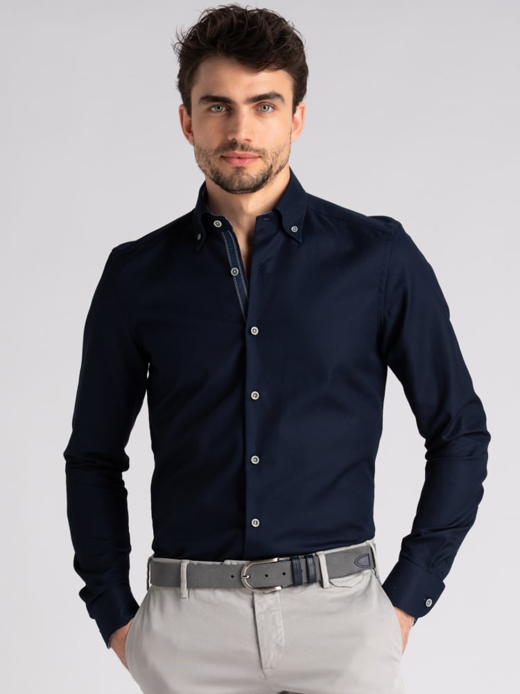 Camicia uomo in cotone operato blu scuro button down Invidia 1973