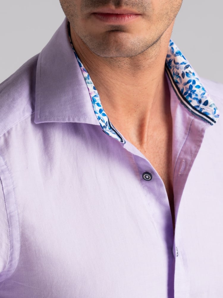 Camicia uomo misto lino lilla washed semi francese Invidia 1973