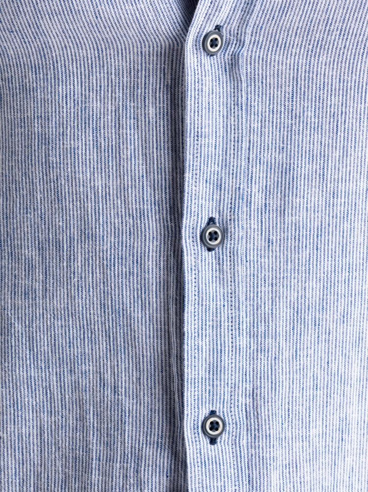 Camicia uomo misto lino rigata blu semi francese Invidia 1973