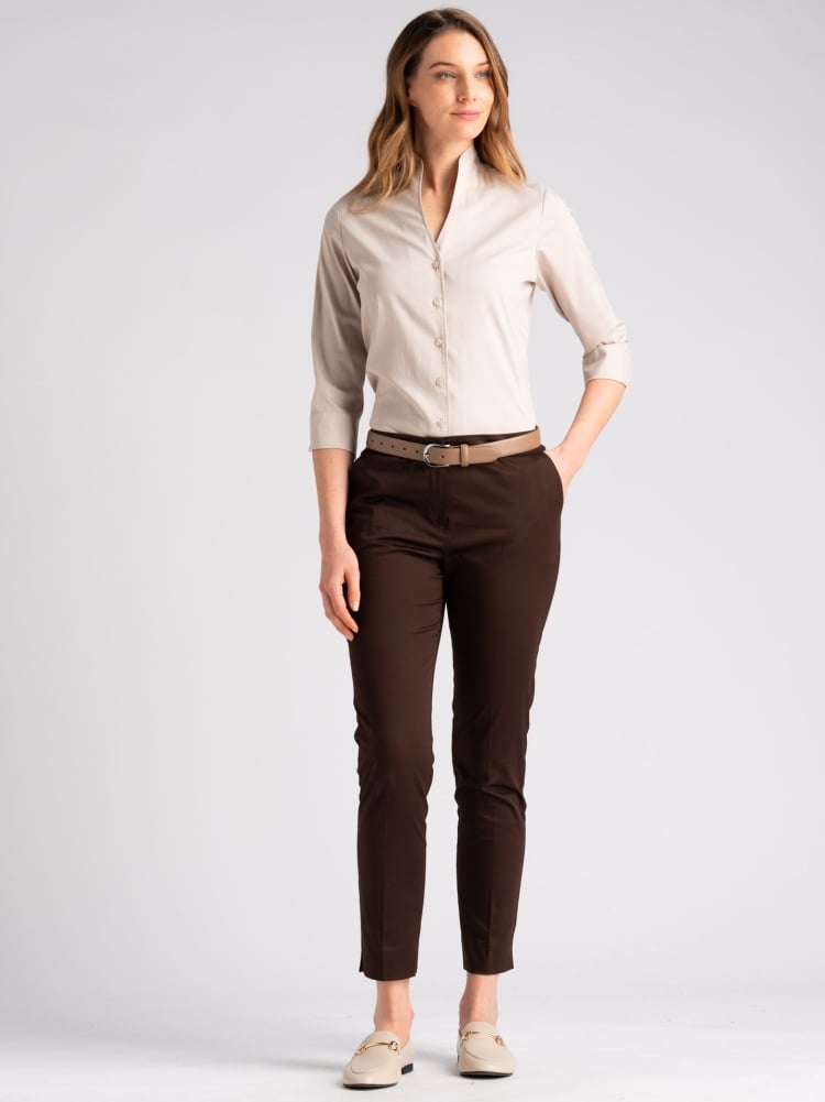 Camicia donna in popeline beige collo coreanoInvidia 1973