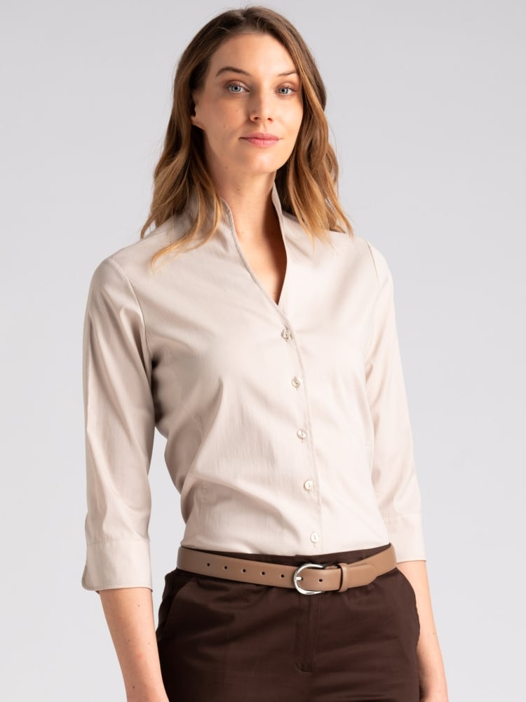 Camicia donna in popeline beige collo coreanoInvidia 1973