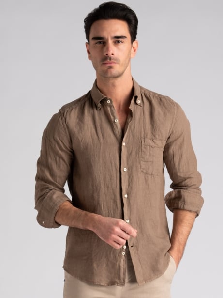 Camicia uomo in lino tinto capo terra button down Invidia 1973