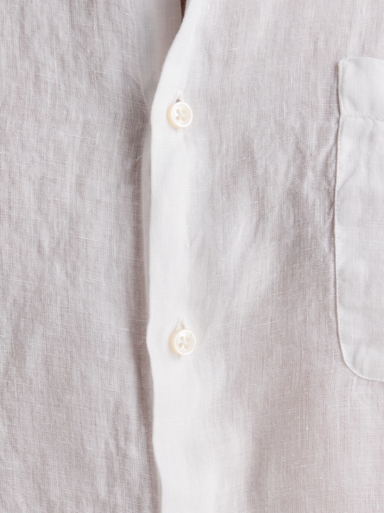 Camicia uomo bianca in lino con collo coreano e tasca Invidia 1973