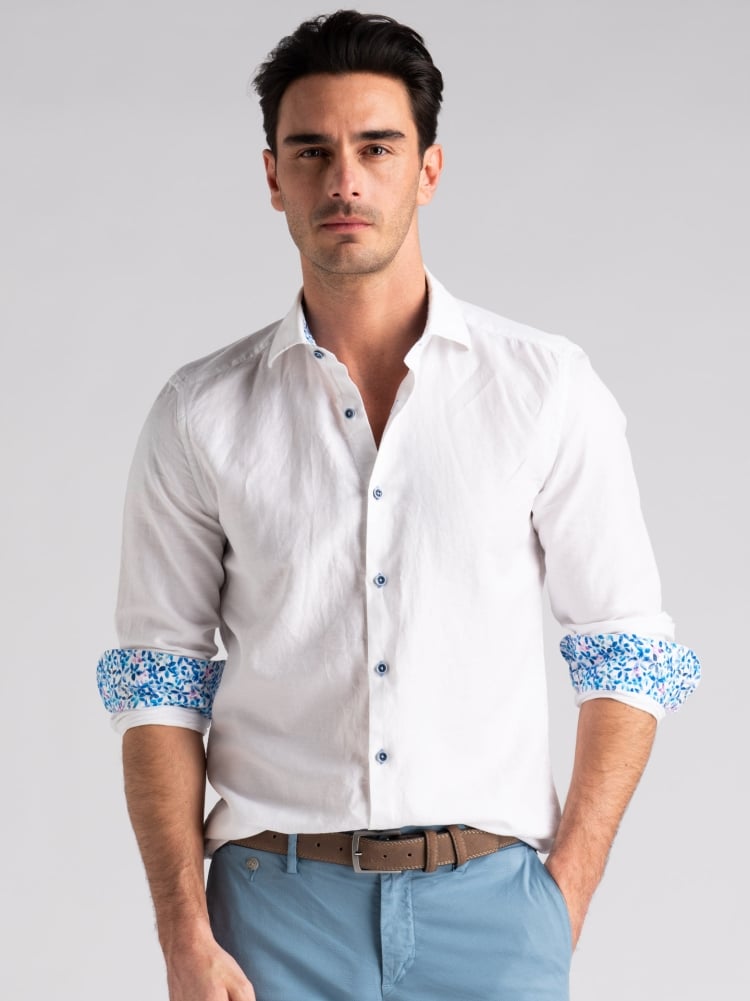 Camicia uomo misto lino bianca button down Invidia 1973