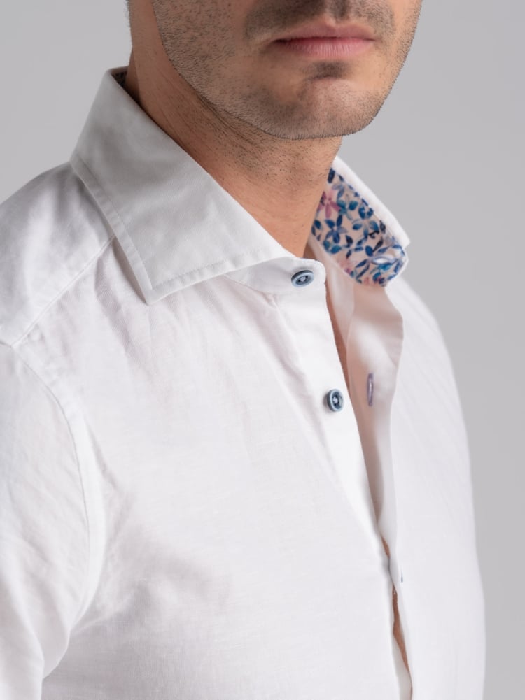 Camicia uomo misto lino bianca button down Invidia 1973