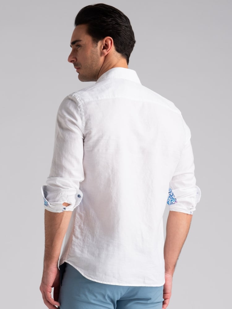 Camicia uomo misto lino bianca button down Invidia 1973