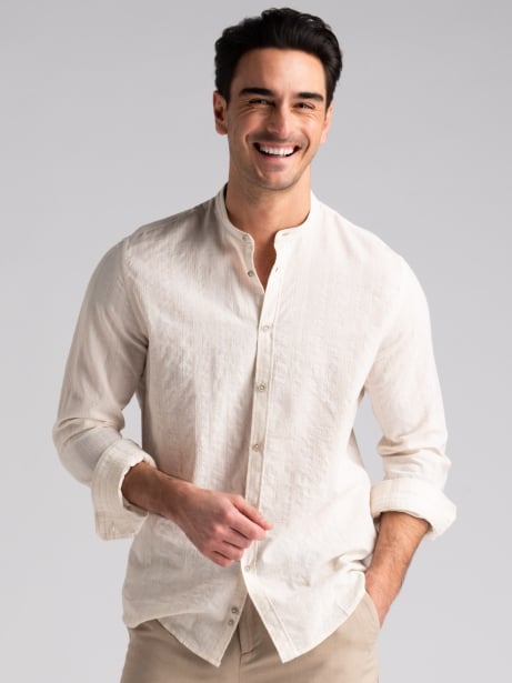 Camicia uomo operata beige effetto panama collo coreano Invidia 1973