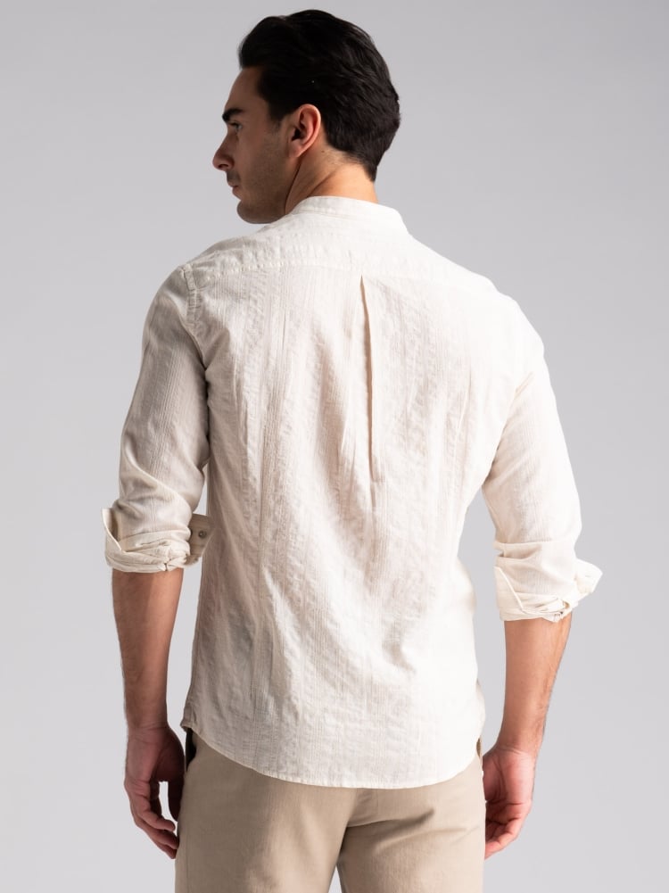 Camicia uomo operata beige effetto panama collo coreano Invidia 1973