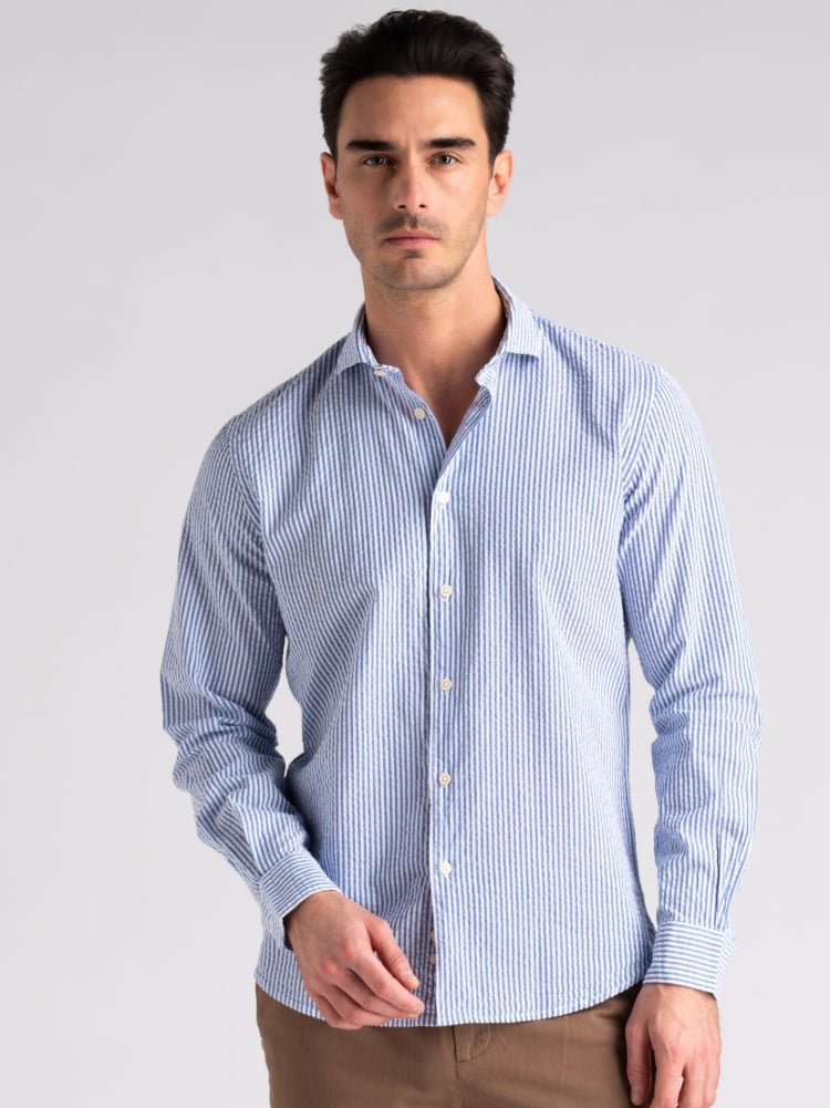 Camicia uomo seersucker rigata tortora semi francese Invidia 1973