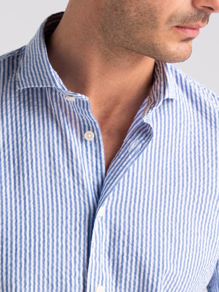 Camicia uomo seersucker rigata tortora semi francese Invidia 1973