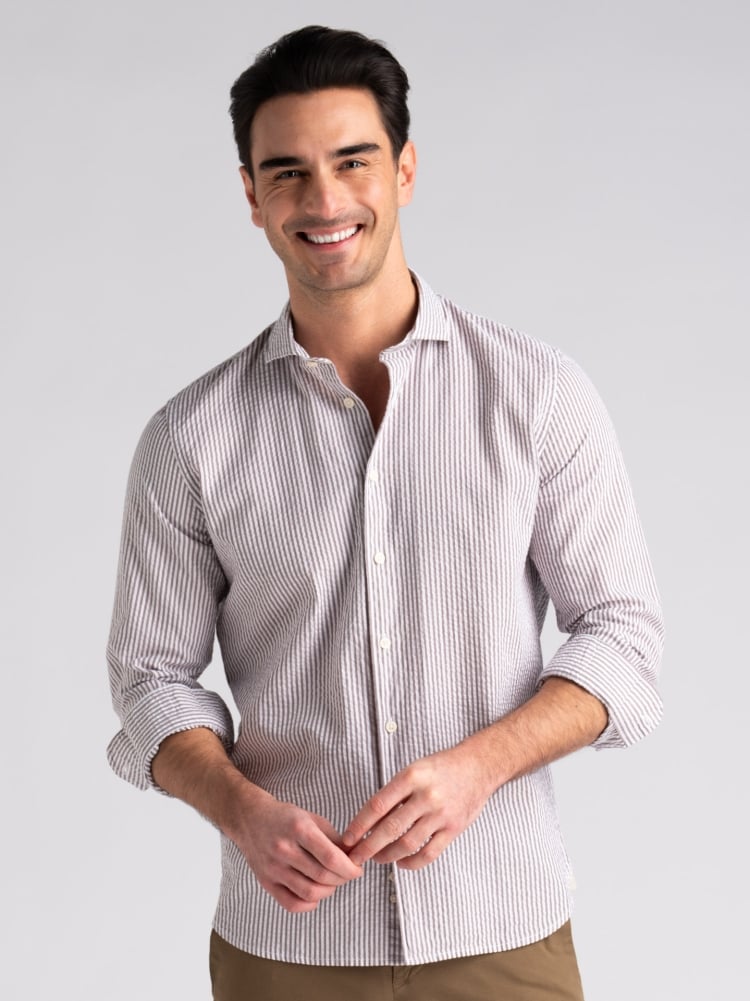 Camicia uomo seersucker rigata tortora semi francese Invidia 1973