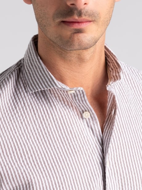Camicia uomo seersucker rigata tortora semi francese Invidia 1973 2