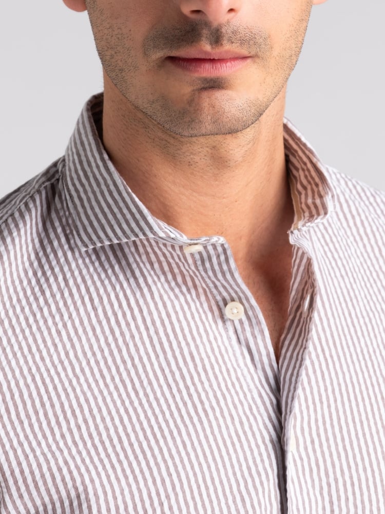 Camicia uomo seersucker rigata tortora semi francese Invidia 1973