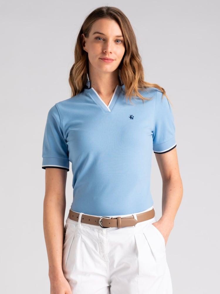 Polo donna mezza manica scollo a V e rib multicolore Invidia 1973