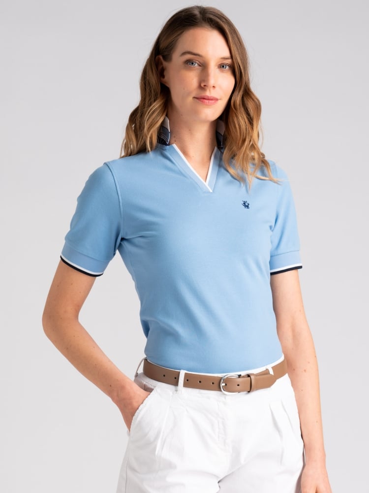 Polo donna mezza manica scollo a V e rib multicolore Invidia 1973