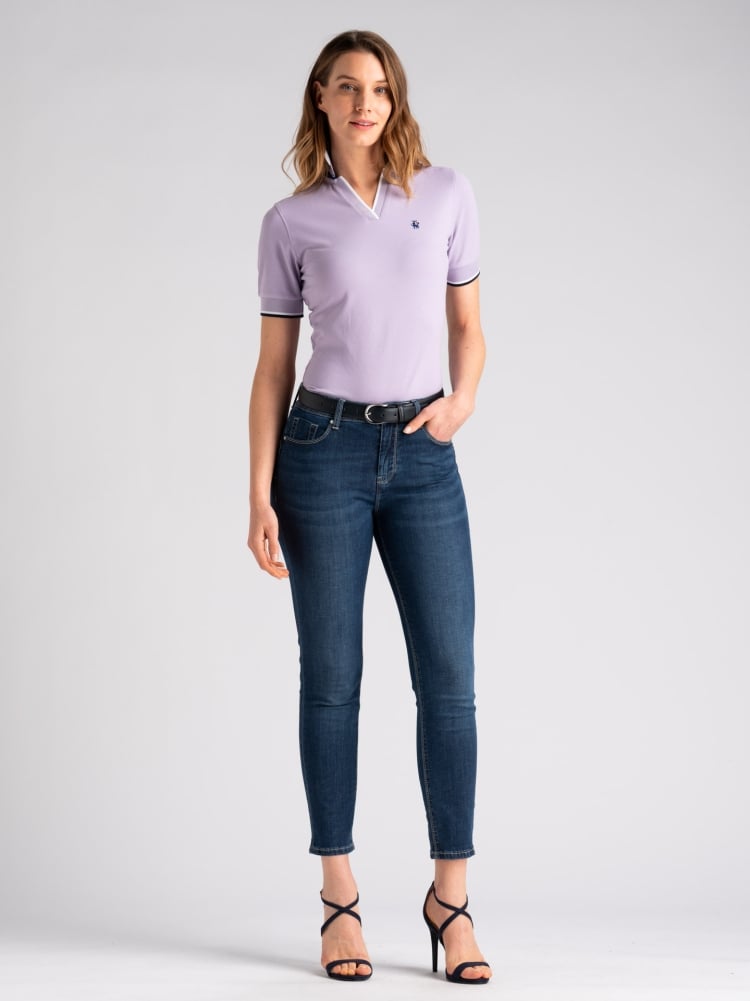 Polo donna mezza manica scollo a V e rib multicolore Invidia 1973