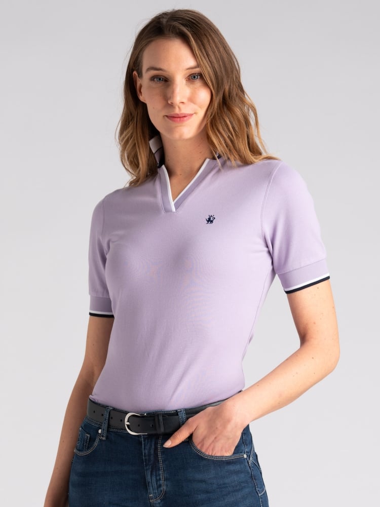 Polo donna mezza manica scollo a V e rib multicolore Invidia 1973