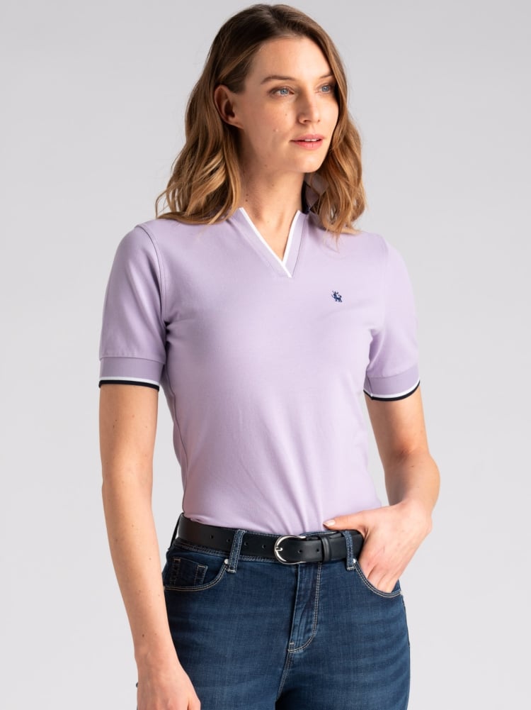 Polo donna mezza manica scollo a V e rib multicolore Invidia 1973