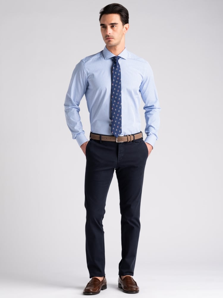 Camicia uomo rigata azzurra collo semi francese Invidia 1973