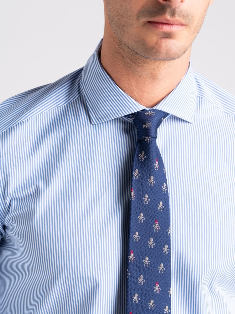 Camicia uomo rigata azzurra collo semi francese Invidia 1973