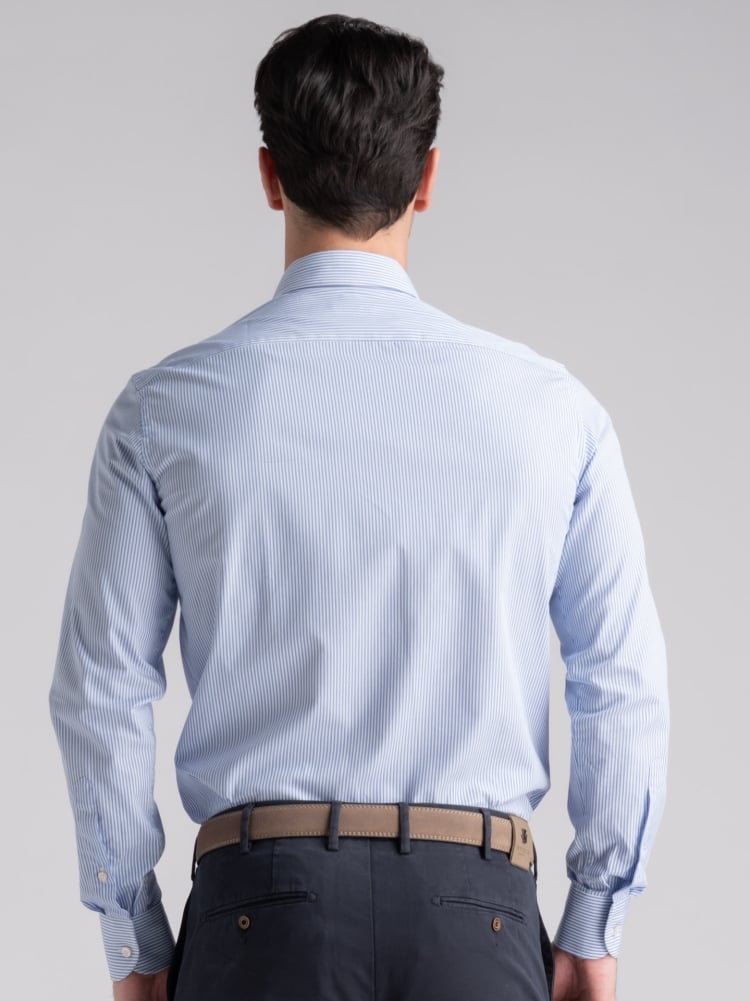 Camicia uomo rigata azzurra collo semi francese Invidia 1973
