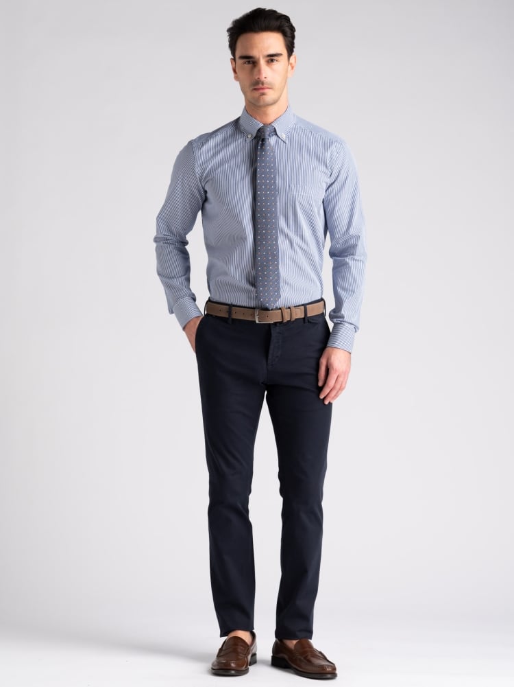 Camicia uomo rigata blu collo semi francese Invidia 1973