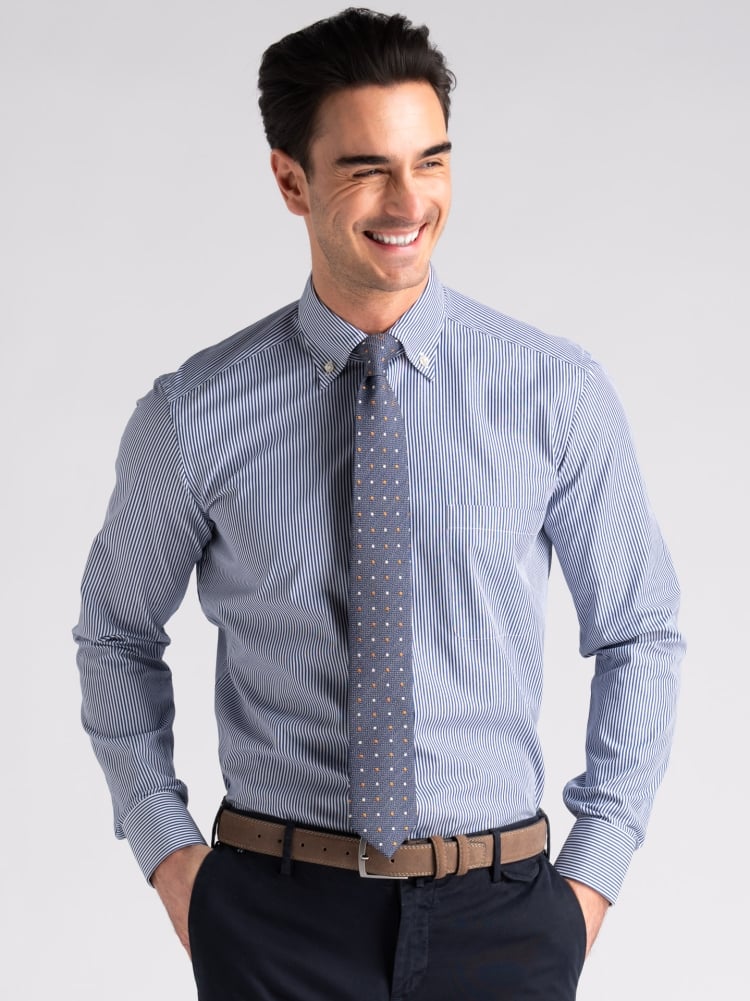 Camicia uomo rigata blu collo semi francese Invidia 1973