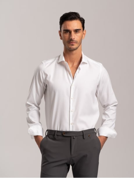 Camicia uomo No-Stiro tinta unita in cotone twill Invidia 1973