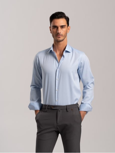 Camicia uomo No-Stiro tinta unita in cotone twill Invidia 1973
