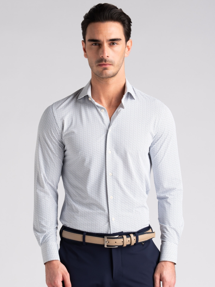 Camicia uomo TECNO bianca con micro disegno Invidia 1973