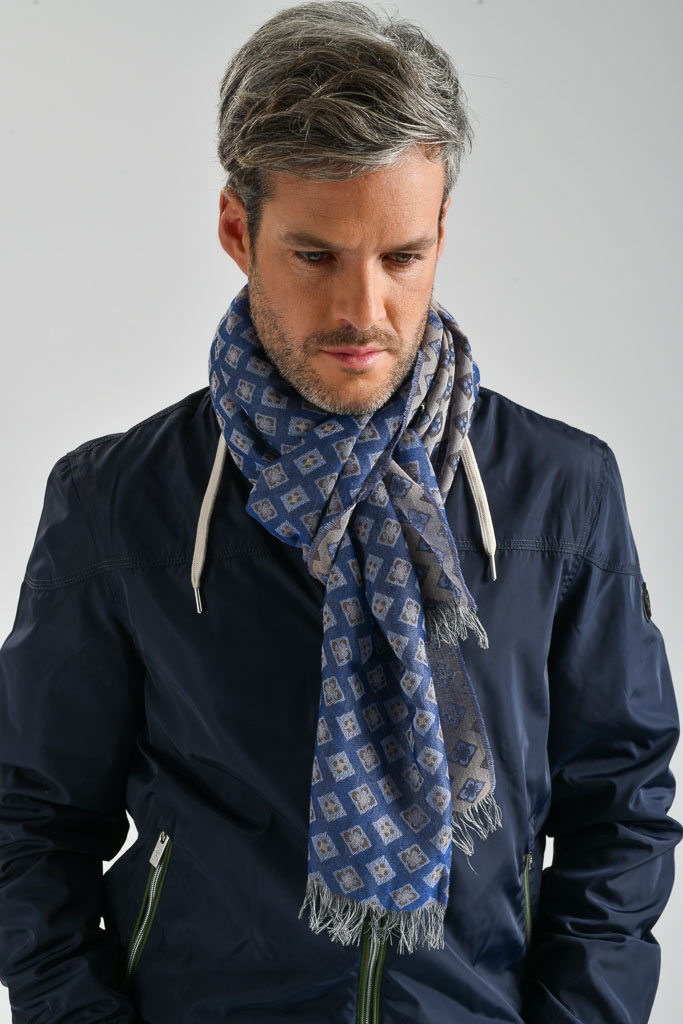 Sciarpa uomo lana Passigatti elegante stampata nera a fantasia scarf